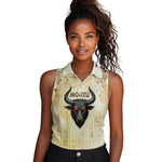 Montu Egyptian Women Sleeveless Polo Shirt War God Mighty Bull Symbol Ancient Power Hieroglyphic