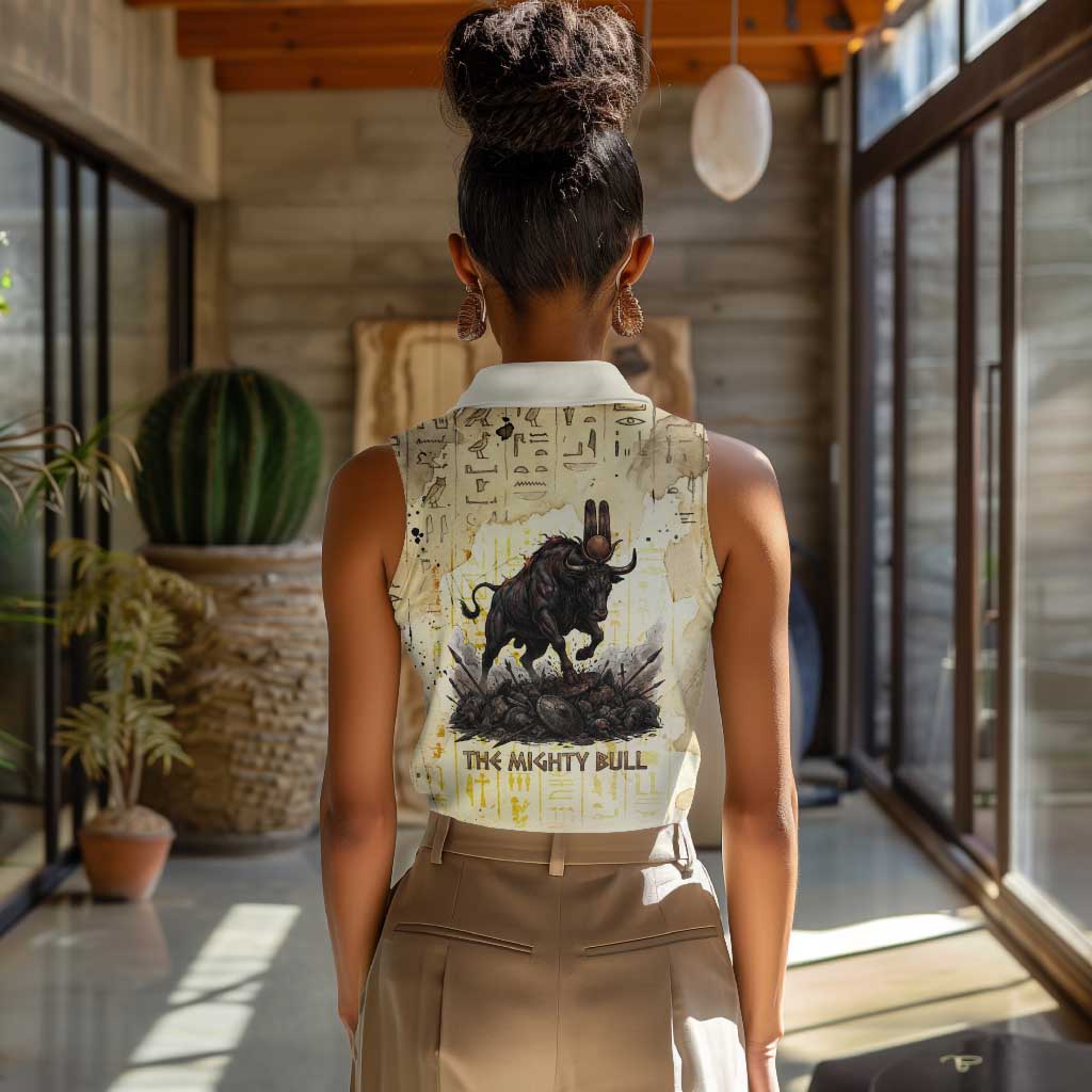Montu Egyptian Women Sleeveless Polo Shirt War God Mighty Bull Symbol Ancient Power Hieroglyphic
