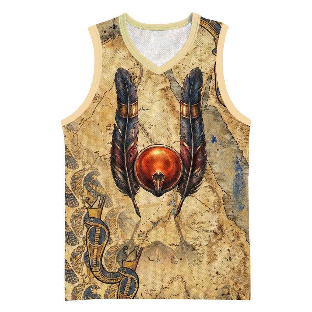 Montu Basketball Jersey Falcon Head War God Ancient Egyptian Map Feathers and Sun Disk
