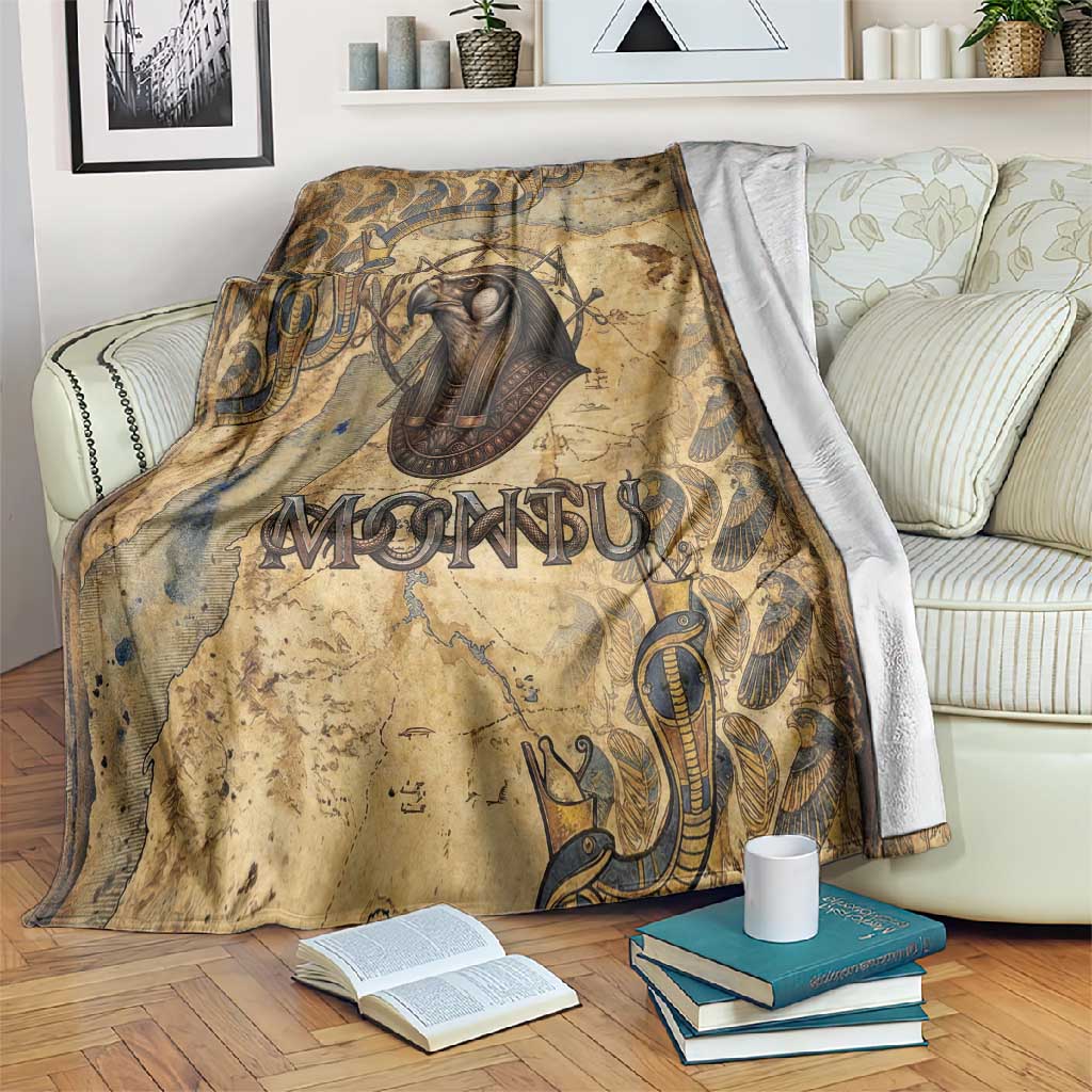 Montu Blanket Falcon Head War God Ancient Egyptian Map Feathers and Sun Disk