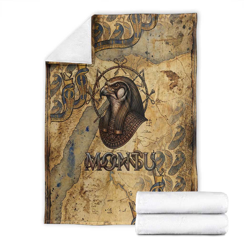 Montu Blanket Falcon Head War God Ancient Egyptian Map Feathers and Sun Disk