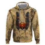 Montu Hoodie Falcon Head War God Ancient Egyptian Map Feathers and Sun Disk