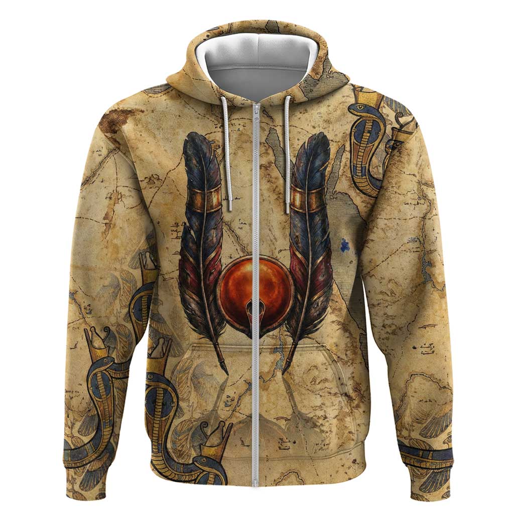 Montu Hoodie Falcon Head War God Ancient Egyptian Map Feathers and Sun Disk