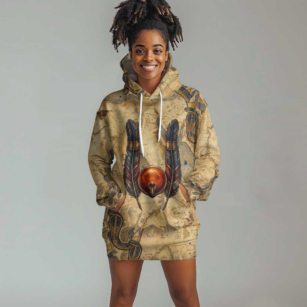 Montu Hoodie Dress Falcon Head War God Ancient Egyptian Map Feathers and Sun Disk