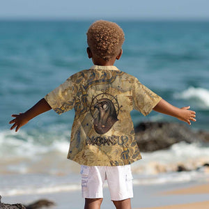 Montu Kid Hawaiian Shirt Falcon Head War God Ancient Egyptian Map Feathers and Sun Disk