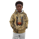 Montu Kid Hoodie Falcon Head War God Ancient Egyptian Map Feathers and Sun Disk