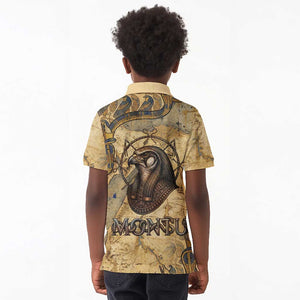 Montu Kid Polo Shirt Falcon Head War God Ancient Egyptian Map Feathers and Sun Disk