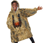 Montu Kid Wearable Blanket Hoodie Falcon Head War God Ancient Egyptian Map Feathers and Sun Disk