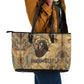 Montu Leather Tote Bag Falcon Head War God Ancient Egyptian Map Feathers and Sun Disk