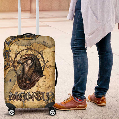 Montu Luggage Cover Falcon Head War God Ancient Egyptian Map Feathers and Sun Disk