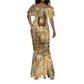 Montu Mermaid Dress Falcon Head War God Ancient Egyptian Map Feathers and Sun Disk