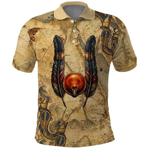Montu Polo Shirt Falcon Head War God Ancient Egyptian Map Feathers and Sun Disk