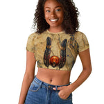 Montu Raglan Cropped T shirt Falcon Head War God Ancient Egyptian Map Feathers and Sun Disk