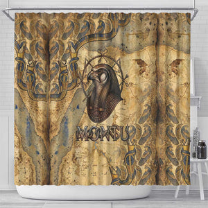 Montu Shower Curtain Falcon Head War God Ancient Egyptian Map Feathers and Sun Disk