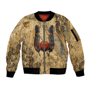 Montu Sleeve Zip Bomber Jacket Falcon Head War God Ancient Egyptian Map Feathers and Sun Disk