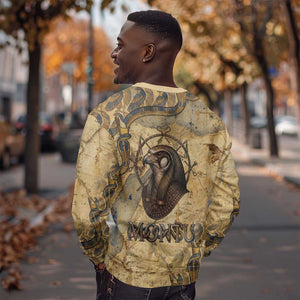 Montu Sweatshirt Falcon Head War God Ancient Egyptian Map Feathers and Sun Disk