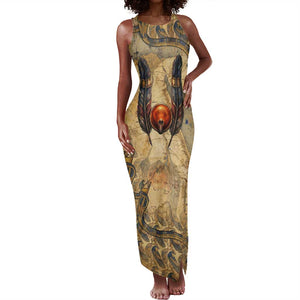 Montu Tank Maxi Dress Falcon Head War God Ancient Egyptian Map Feathers and Sun Disk