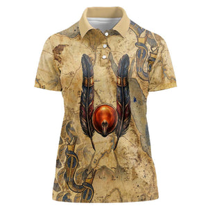 Montu Women Polo Shirt Falcon Head War God Ancient Egyptian Map Feathers and Sun Disk