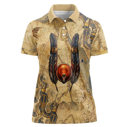Montu Women Polo Shirt Falcon Head War God Ancient Egyptian Map Feathers and Sun Disk