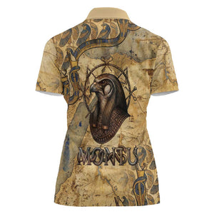 Montu Women Polo Shirt Falcon Head War God Ancient Egyptian Map Feathers and Sun Disk