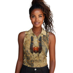 Montu Women Sleeveless Polo Shirt Falcon Head War God Ancient Egyptian Map Feathers and Sun Disk