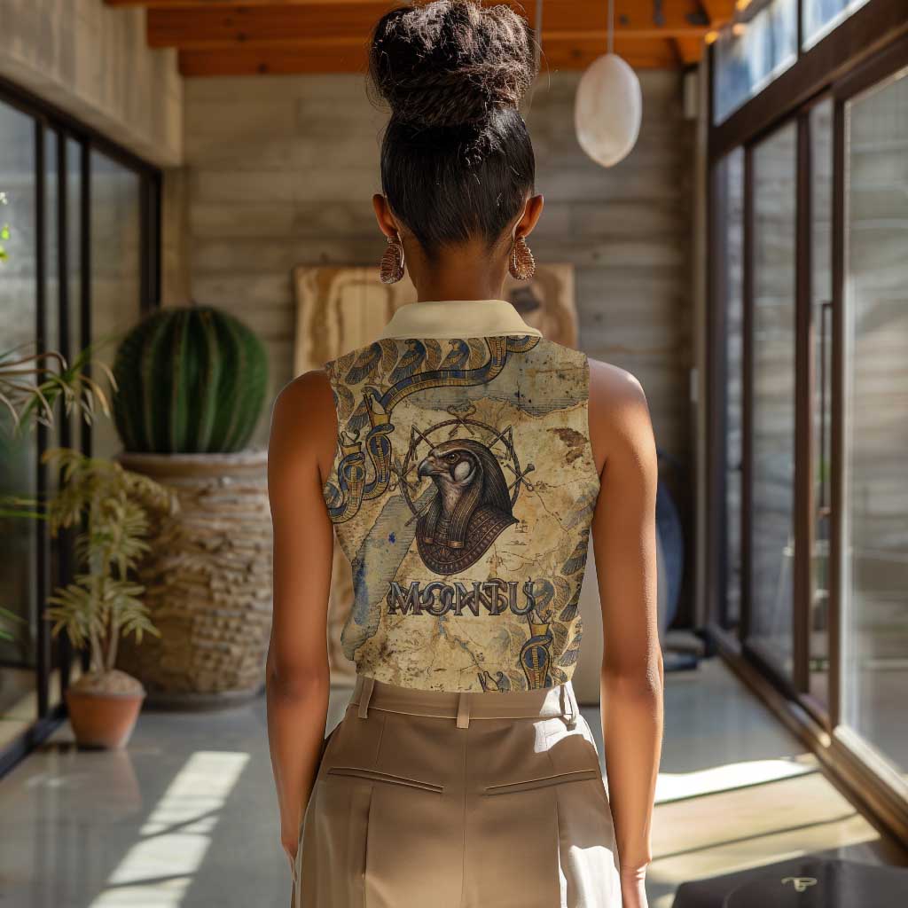Montu Women Sleeveless Polo Shirt Falcon Head War God Ancient Egyptian Map Feathers and Sun Disk