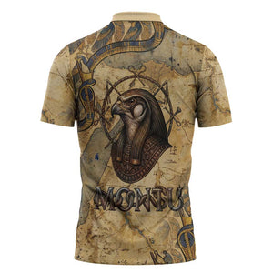 Montu Zipper Polo Shirt Falcon Head War God Ancient Egyptian Map Feathers and Sun Disk