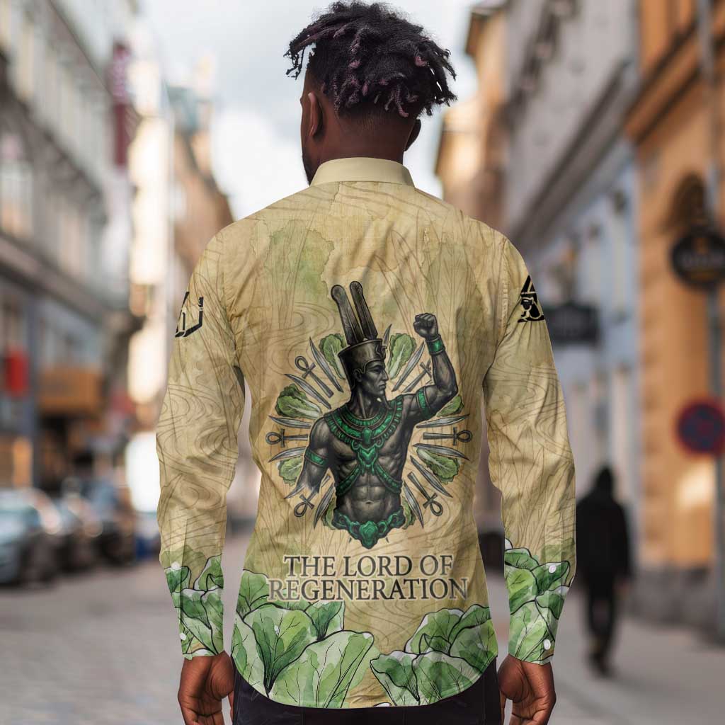 Min Long Sleeve Button Shirt Egyptian God of Fertility Lord of Generation Lettuce Ancient