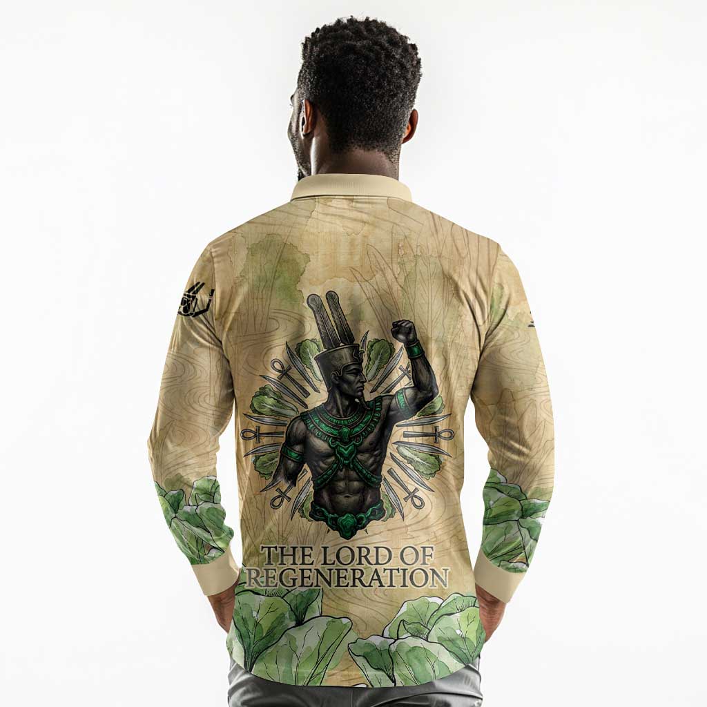 Min Long Sleeve Polo Shirt Egyptian God of Fertility Lord of Generation Lettuce Ancient