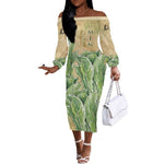 Min Off The Shoulder Long Sleeve Dress Egyptian God of Fertility Lord of Generation Lettuce Ancient