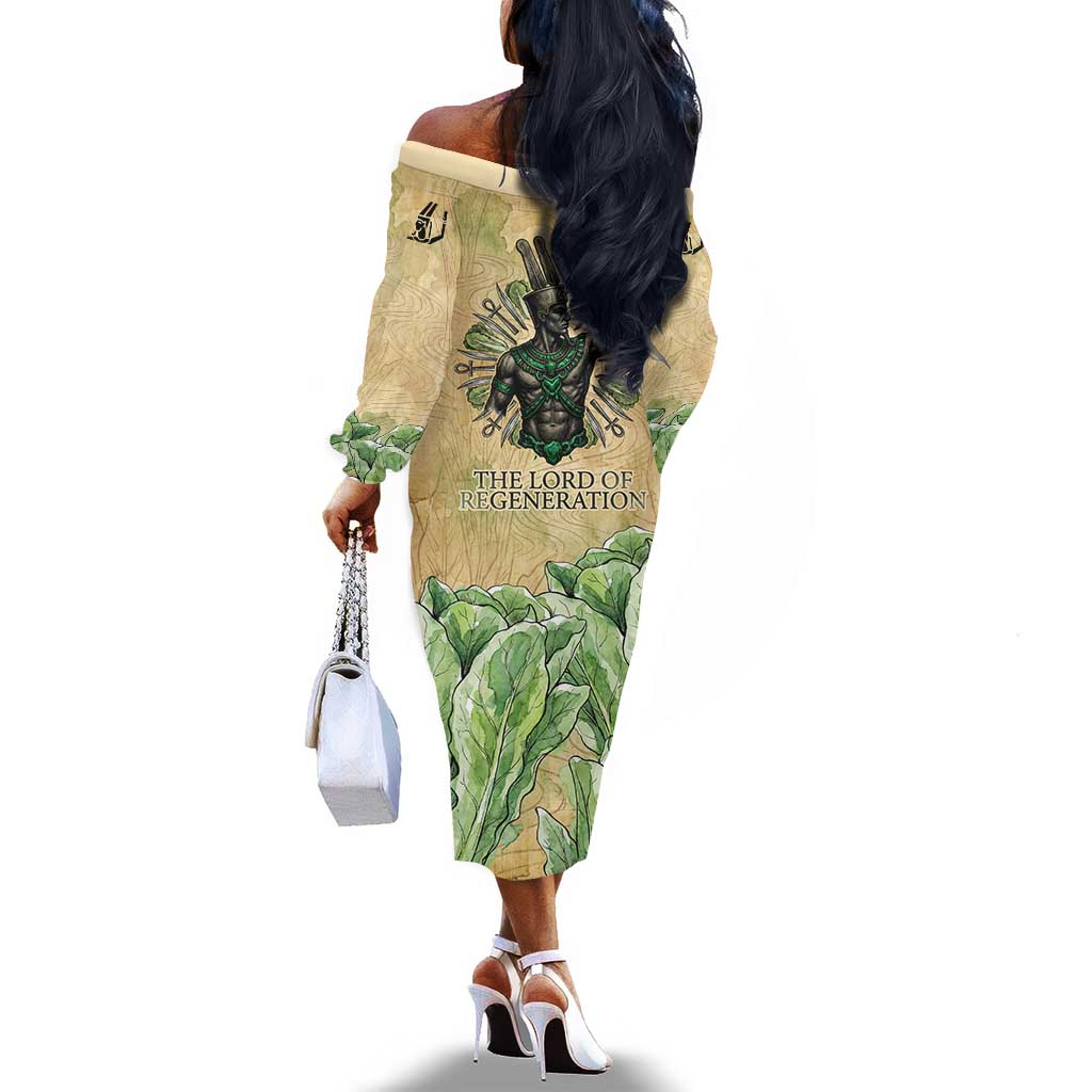 Min Off The Shoulder Long Sleeve Dress Egyptian God of Fertility Lord of Generation Lettuce Ancient