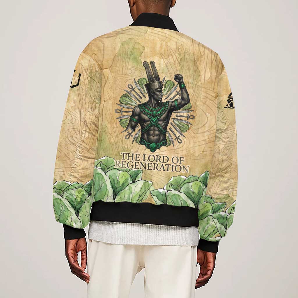 Min Sleeve Zip Bomber Jacket Egyptian God of Fertility Lord of Generation Lettuce Ancient