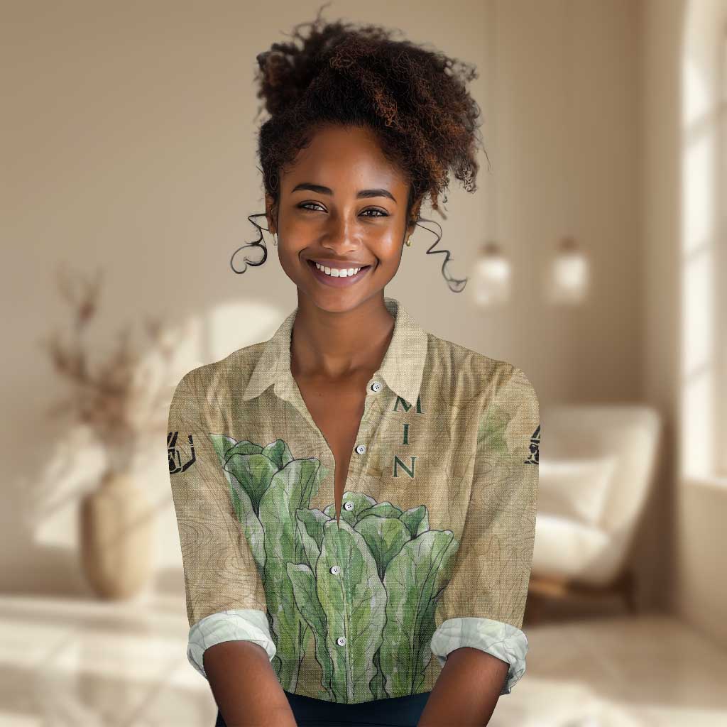 Min Women Casual Shirt Egyptian God of Fertility Lord of Generation Lettuce Ancient