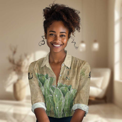 Min Women Casual Shirt Egyptian God of Fertility Lord of Generation Lettuce Ancient