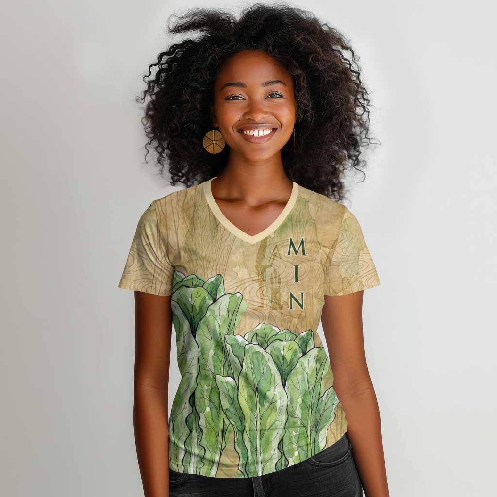 Min Women V-Neck T-Shirt Egyptian God of Fertility Lord of Generation Lettuce Ancient