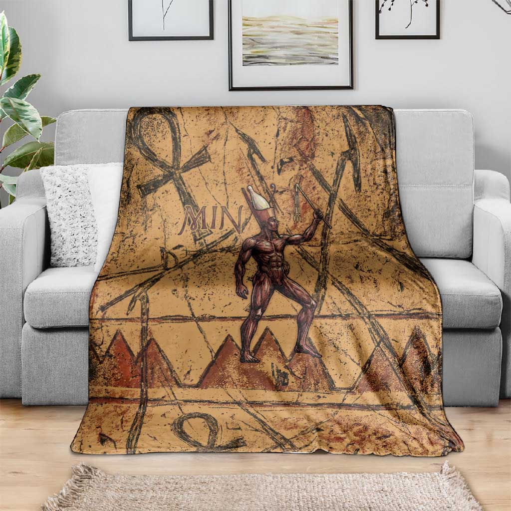 Min Ancient Egyptian Blanket Fertility Symbol Sandstone Ankh Pyramid Pattern