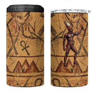 Min Ancient Egyptian 4 in 1 Can Cooler Tumbler Fertility Symbol Sandstone Ankh Pyramid Pattern