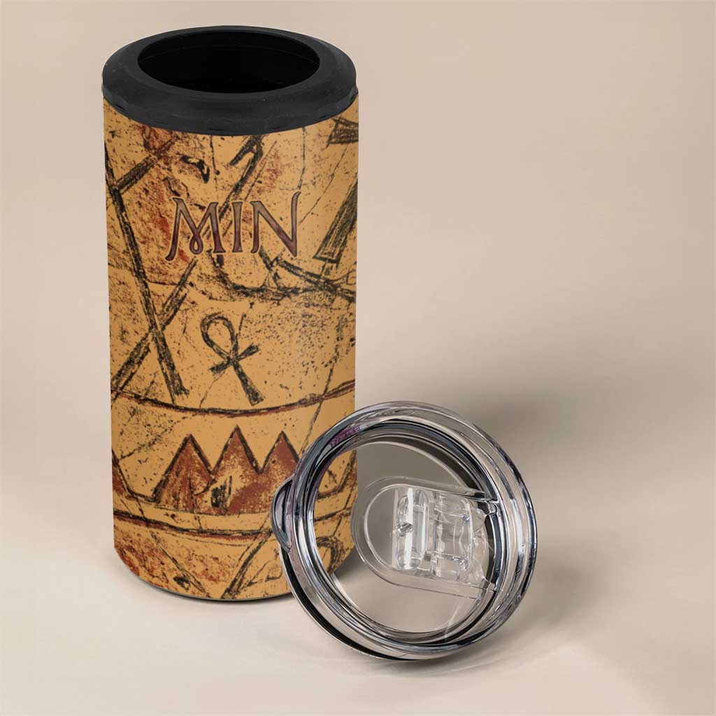 Min Ancient Egyptian 4 in 1 Can Cooler Tumbler Fertility Symbol Sandstone Ankh Pyramid Pattern