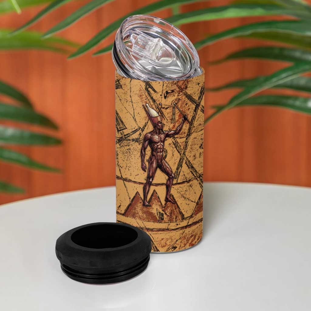 Min Ancient Egyptian 4 in 1 Can Cooler Tumbler Fertility Symbol Sandstone Ankh Pyramid Pattern
