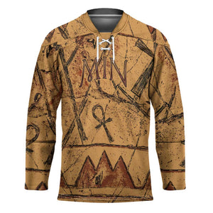 Min Ancient Egyptian Hockey Jersey Fertility Symbol Sandstone Ankh Pyramid Pattern