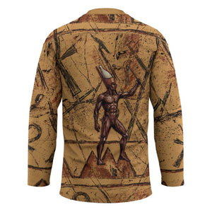 Min Ancient Egyptian Hockey Jersey Fertility Symbol Sandstone Ankh Pyramid Pattern