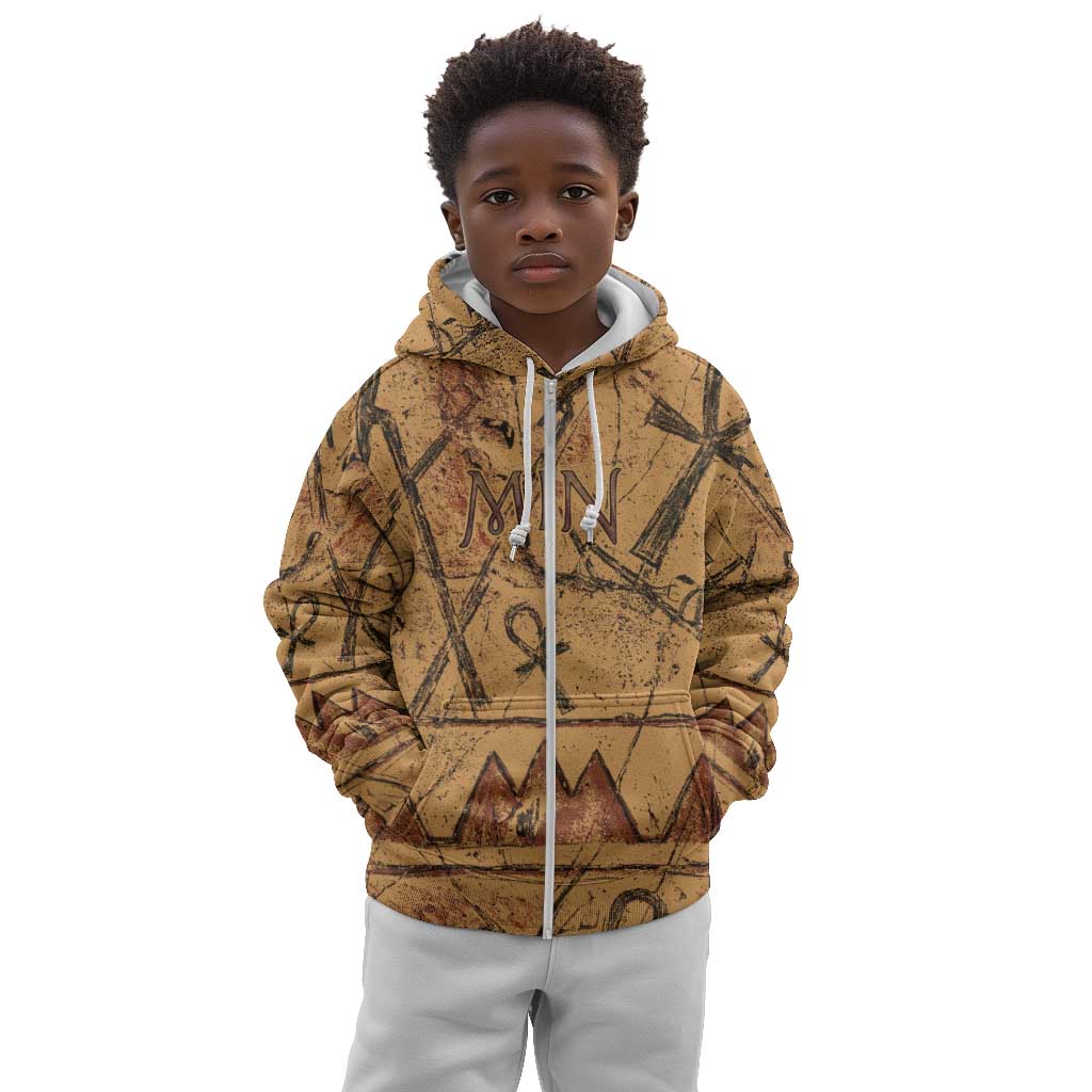Min Ancient Egyptian Kid Hoodie Fertility Symbol Sandstone Ankh Pyramid Pattern
