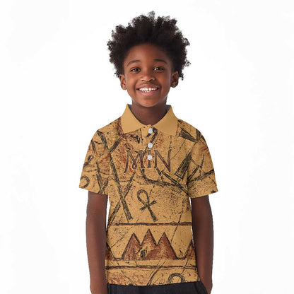 Min Ancient Egyptian Kid Polo Shirt Fertility Symbol Sandstone Ankh Pyramid Pattern