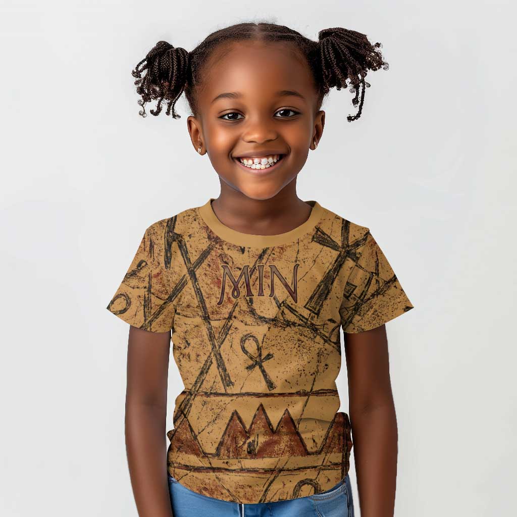 Min Ancient Egyptian Kid T shirt Fertility Symbol Sandstone Ankh Pyramid Pattern