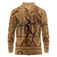 Min Ancient Egyptian Long Sleeve Polo Shirt Fertility Symbol Sandstone Ankh Pyramid Pattern