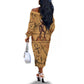 Min Ancient Egyptian Off The Shoulder Long Sleeve Dress Fertility Symbol Sandstone Ankh Pyramid Pattern