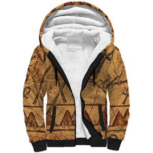 Min Ancient Egyptian Sherpa Hoodie Fertility Symbol Sandstone Ankh Pyramid Pattern