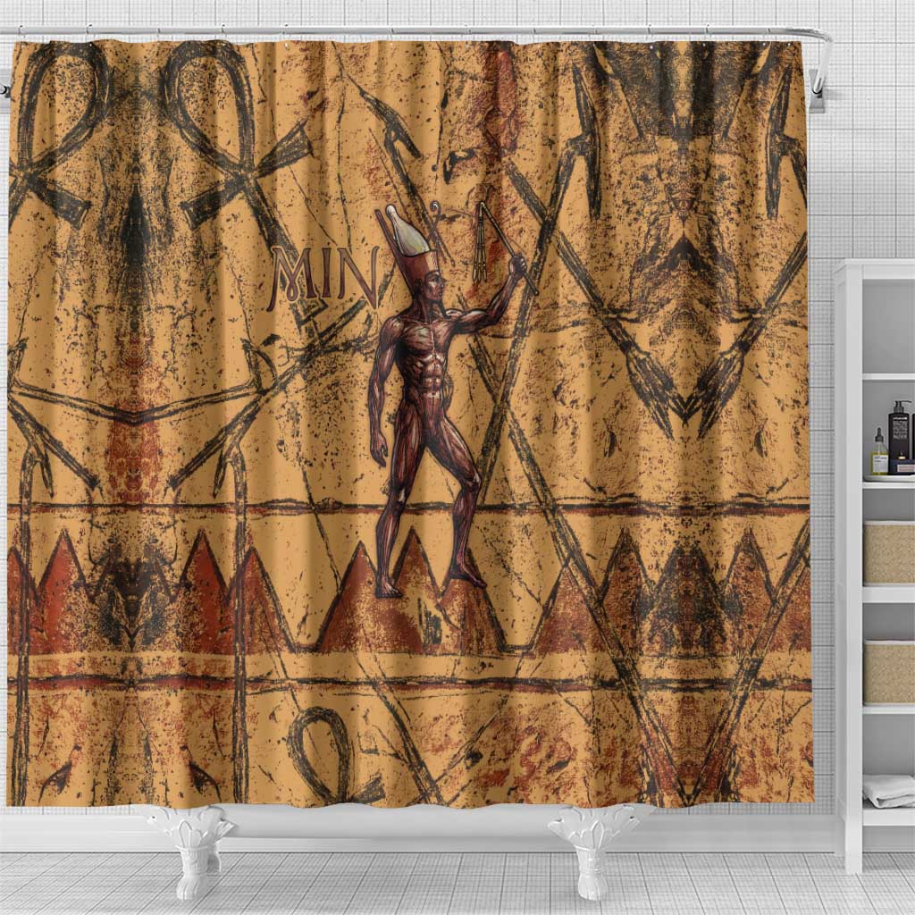 Min Ancient Egyptian Shower Curtain Fertility Symbol Sandstone Ankh Pyramid Pattern