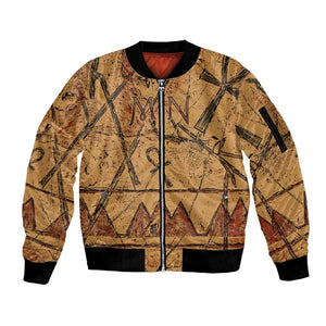 Min Ancient Egyptian Sleeve Zip Bomber Jacket Fertility Symbol Sandstone Ankh Pyramid Pattern