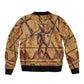 Min Ancient Egyptian Sleeve Zip Bomber Jacket Fertility Symbol Sandstone Ankh Pyramid Pattern